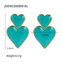 1 Pair Retro Heart Shape Enamel Plating Stainless Steel 18k Gold Plated Drop Earrings sku image 1