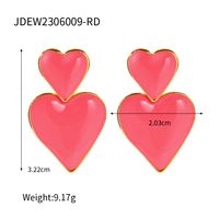 1 Pair Retro Heart Shape Enamel Plating Stainless Steel 18k Gold Plated Drop Earrings sku image 5