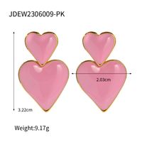 1 Pair Retro Heart Shape Enamel Plating Stainless Steel 18k Gold Plated Drop Earrings sku image 4