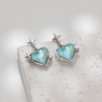 1 Paire Style Simple Forme De Cœur Incruster Alliage Opale Boucles D'oreilles main image 5