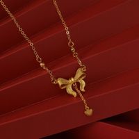 Ig Style Princess Heart Shape Bow Knot Copper Plating 18k Gold Plated Pendant Necklace main image 4