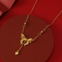 Ig Style Princess Heart Shape Bow Knot Copper Plating 18k Gold Plated Pendant Necklace main image 3