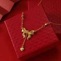 Ig Style Princess Heart Shape Bow Knot Copper Plating 18k Gold Plated Pendant Necklace main image 5