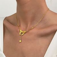 Ig Style Princess Heart Shape Bow Knot Copper Plating 18k Gold Plated Pendant Necklace main image 6