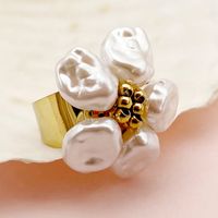 Ig Style Vintage Style Flower Stainless Steel Plating Inlay Shell Gold Plated Open Rings main image 1