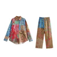 Women's Casual Vintage Style Flower Polyester Pants Sets main image 5