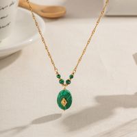 Ig Style Simple Style Oval Stainless Steel Malachite Plating 18k Gold Plated Pendant Necklace main image 3