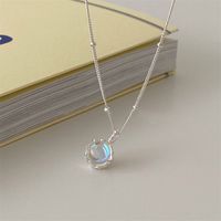 Simple Style Round Sterling Silver Moonstone Pendant Necklace In Bulk sku image 1