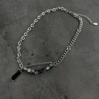 Hip-hop Retro Rectangle Titanium Steel Polishing Inlay Artificial Gemstones Men's Pendant Necklace main image 4