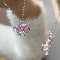 Sweet Heart Shape Copper Inlay Artificial Diamond Pendant Necklace sku image 1