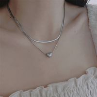 Simple Style Heart Shape Titanium Steel Layered Necklaces main image 3