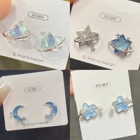 1 Pair Casual Simple Style Star Moon Bow Knot Asymmetrical Plating Inlay Alloy Rhinestones Pearl Ear Studs main image 3