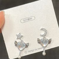 1 Pair Casual Simple Style Star Moon Bow Knot Asymmetrical Plating Inlay Alloy Rhinestones Pearl Ear Studs sku image 12