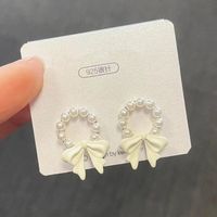 1 Pair Casual Simple Style Star Moon Bow Knot Asymmetrical Plating Inlay Alloy Rhinestones Pearl Ear Studs sku image 10