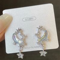1 Pair Casual Simple Style Star Moon Bow Knot Asymmetrical Plating Inlay Alloy Rhinestones Pearl Ear Studs sku image 22