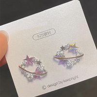 1 Pair Casual Simple Style Star Moon Bow Knot Asymmetrical Plating Inlay Alloy Rhinestones Pearl Ear Studs sku image 21