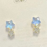1 Pair Casual Simple Style Star Moon Bow Knot Asymmetrical Plating Inlay Alloy Rhinestones Pearl Ear Studs sku image 7