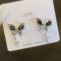 1 Pair Casual Simple Style Star Moon Bow Knot Asymmetrical Plating Inlay Alloy Rhinestones Pearl Ear Studs sku image 3