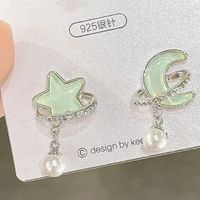 1 Pair Casual Simple Style Star Moon Bow Knot Asymmetrical Plating Inlay Alloy Rhinestones Pearl Ear Studs sku image 16