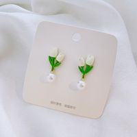 1 Pair Fairy Style Sweet Leaf Flower Spray Paint Inlay Imitation Pearl Alloy Opal Zircon Earrings sku image 7