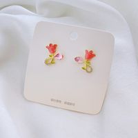 1 Pair Fairy Style Sweet Leaf Flower Spray Paint Inlay Imitation Pearl Alloy Opal Zircon Earrings main image 6