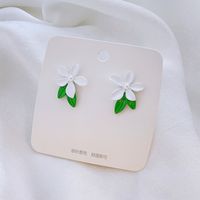 1 Pair Fairy Style Sweet Leaf Flower Spray Paint Inlay Imitation Pearl Alloy Opal Zircon Earrings sku image 3