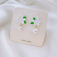 1 Pair Fairy Style Sweet Leaf Flower Spray Paint Inlay Imitation Pearl Alloy Opal Zircon Earrings sku image 10