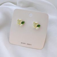 1 Pair Fairy Style Sweet Leaf Flower Spray Paint Inlay Imitation Pearl Alloy Opal Zircon Earrings sku image 2