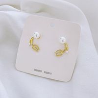 1 Pair Fairy Style Sweet Leaf Flower Spray Paint Inlay Imitation Pearl Alloy Opal Zircon Earrings sku image 5