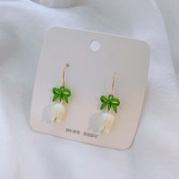 1 Pair Fairy Style Sweet Leaf Flower Spray Paint Inlay Imitation Pearl Alloy Opal Zircon Earrings sku image 6