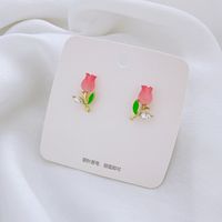 1 Pair Fairy Style Sweet Leaf Flower Spray Paint Inlay Imitation Pearl Alloy Opal Zircon Earrings sku image 11