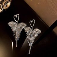 1 Pair Elegant Lady Tassel Heart Shape Bow Knot Inlay Metal Artificial Pearls Rhinestones Drop Earrings main image 2