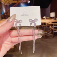 1 Pair Elegant Lady Tassel Heart Shape Bow Knot Inlay Metal Artificial Pearls Rhinestones Drop Earrings sku image 11