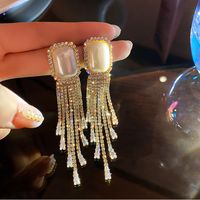 1 Pair Elegant Lady Tassel Heart Shape Bow Knot Inlay Metal Artificial Pearls Rhinestones Drop Earrings sku image 18