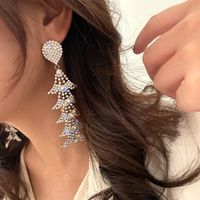 1 Pair Elegant Lady Tassel Heart Shape Bow Knot Inlay Metal Artificial Pearls Rhinestones Drop Earrings main image 4