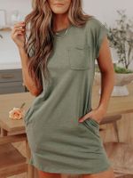 Women's T-shirt Short Sleeve T-shirts Pocket Casual Solid Color main image 5