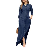 Women's Denim Dress Casual Shirt Collar Pocket Long Sleeve Solid Color Maxi Long Dress Daily main image 4