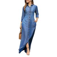 Women's Denim Dress Casual Shirt Collar Pocket Long Sleeve Solid Color Maxi Long Dress Daily main image 5