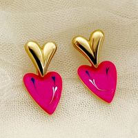 1 Pair Casual Elegant Sweet Heart Shape Enamel Plating 304 Stainless Steel 14K Gold Plated Ear Studs sku image 1