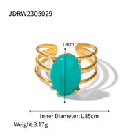 Ig Style Oval Stainless Steel Layered Plating Inlay Natural Stone 18k Gold Plated Open Rings sku image 1