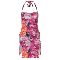 Women's Slit Dress Sexy Halter Neck Printing Sleeveless Solid Color Flower Short Mini Dress Nightclub main image 2