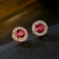 1 Pair Simple Style Commute Round Plating Inlay Copper Zircon Gold Plated Ear Studs main image 5