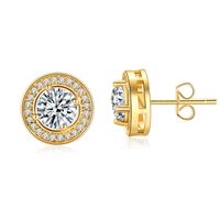 1 Pair Simple Style Commute Round Plating Inlay Copper Zircon Gold Plated Ear Studs sku image 1