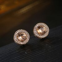 1 Pair Simple Style Commute Round Plating Inlay Copper Zircon Gold Plated Ear Studs main image 3