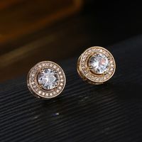 1 Pair Simple Style Commute Round Plating Inlay Copper Zircon Gold Plated Ear Studs main image 2