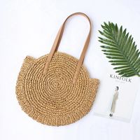 Women's Large Paper String Solid Color Vacation Round Open Straw Bag main image 6