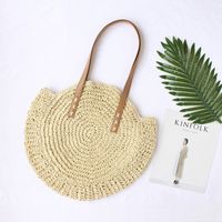 Women's Large Paper String Solid Color Vacation Round Open Straw Bag sku image 1