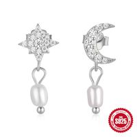 1 Pair Elegant Simple Style Geometric Plating Inlay Sterling Silver Pearl Zircon Drop Earrings sku image 4