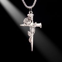 201 Stainless Steel Zinc Alloy Gothic Punk Streetwear Plating Cross Rose Pendant Necklace main image 1