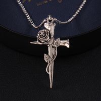 201 Stainless Steel Zinc Alloy Gothic Punk Streetwear Plating Cross Rose Pendant Necklace main image 4